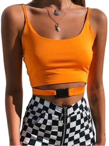 Camisoles & Tanks Women Sexy Spaghetti Strap Tube Tank Crop Top Bustier Camisole Vest for Raves Party Club - Orange - C01943L...