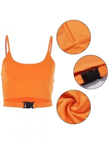 Camisoles & Tanks Women Sexy Spaghetti Strap Tube Tank Crop Top Bustier Camisole Vest for Raves Party Club - Orange - C01943L...