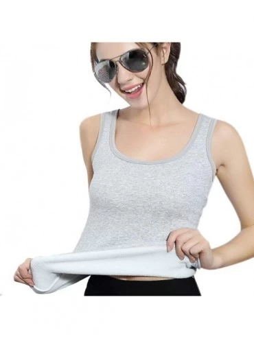 Thermal Underwear Womens Cotton Thermal Fleece Lined Underwear Tops Cami Tank Top Vest - Grey - CZ18LH6U895 $15.88