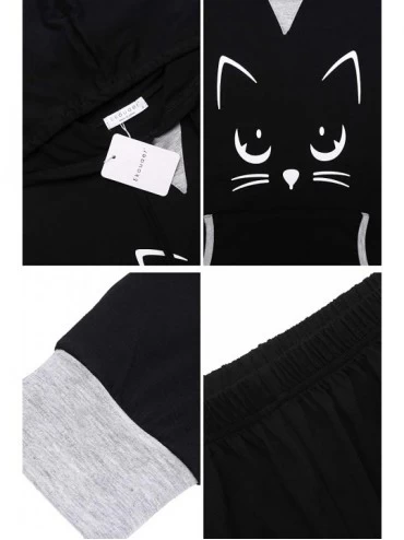 Sets Women's Long Pajama Set Cute Print Hooded Tops and Pants Loungewear Set - Black - C318AL0HUTY $25.42