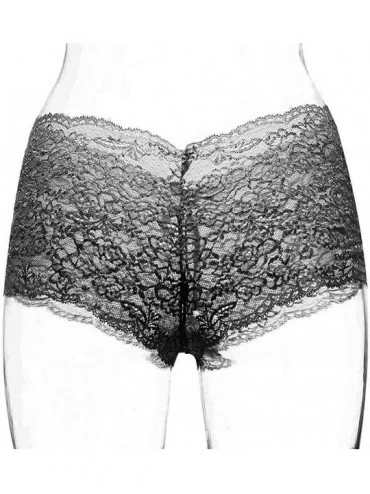 Panties Lingerie Underwear- 2 Pack Women's Hipster Lace Trim Boyshort Underwear Panties Sheer Plus Size - Purple Black - CC18...