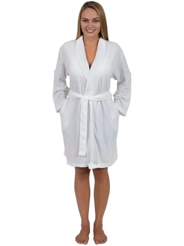 Robes Women's Houndstooth Shawl-Collar Short Robe Travel Robe (Large- Spa White) - C917YXGD5QK $37.56