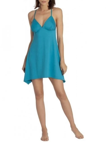 Nightgowns & Sleepshirts Women's Small 4 6 Bright Teal Green Chemise Nightgown with Lace Back - C919E4WTS3K $50.16