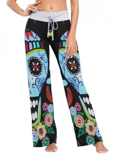 Bottoms Native Floral Skull Women's Pajama Pants Loose Drawstring Lounge Pants Sleepwear - CQ19C4YW2QQ $69.17