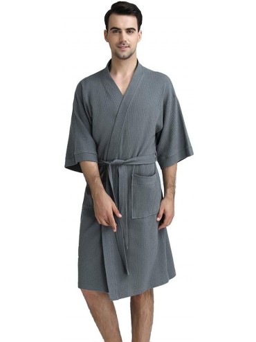 Robes Mens Bathrobe/Solid Color Thin Section Kimono Knitting Robes Lightweight Belt Pajamas-Gray-M - Gray - C2193E26X66 $71.99