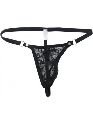 G-Strings & Thongs Men's Bikini Briefs Floral Lace Sexy G-String Thongs See Through Panties Unerwear - Black - CA190O08T38 $3...