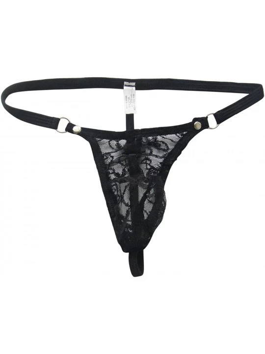 G-Strings & Thongs Men's Bikini Briefs Floral Lace Sexy G-String Thongs See Through Panties Unerwear - Black - CA190O08T38 $1...