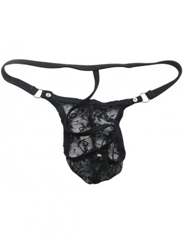 G-Strings & Thongs Men's Bikini Briefs Floral Lace Sexy G-String Thongs See Through Panties Unerwear - Black - CA190O08T38 $1...