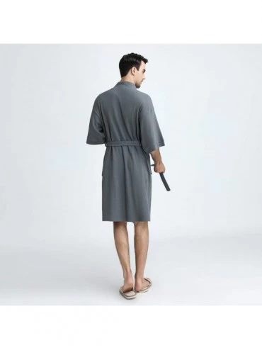 Robes Mens Bathrobe/Solid Color Thin Section Kimono Knitting Robes Lightweight Belt Pajamas-Gray-M - Gray - C2193E26X66 $28.14