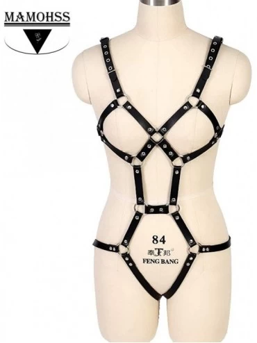Bustiers & Corsets Women's Full Body Harness Garter Belts Stockings Lingerie Set Leather Suspender Belts Black - CN18WX7SGDX ...