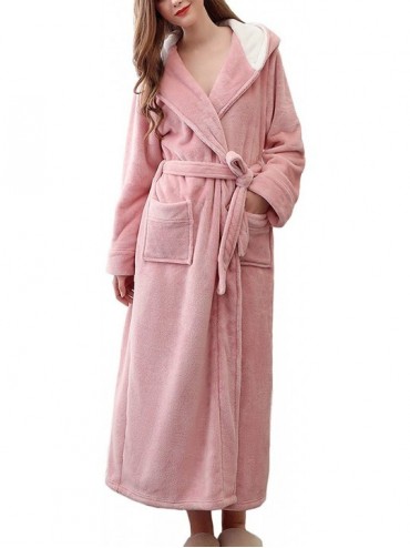 Robes Womens Sleep Loungewear Robes Warm Plush Fleece Bathrobes with Hood - Pink - CY18XEUYLKD $65.30