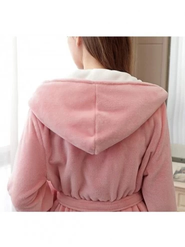 Robes Womens Sleep Loungewear Robes Warm Plush Fleece Bathrobes with Hood - Pink - CY18XEUYLKD $38.36