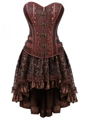 Bustiers & Corsets Steampunk Corset Skirt with Zipper-Multi Layered High Low Outfits - Brown 8110 - C518L35IILE $52.37