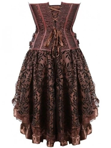 Bustiers & Corsets Steampunk Corset Skirt with Zipper-Multi Layered High Low Outfits - Brown 8110 - C518L35IILE $20.95