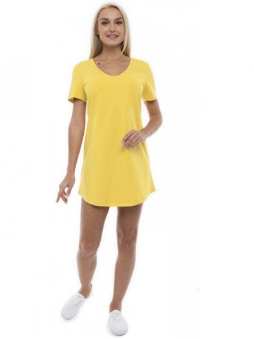 Nightgowns & Sleepshirts Women's Casual Dress Loose Fit V-Neck Nightgown - Yellow - C318WSUIL8I $39.21