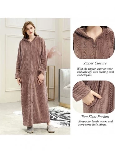 Robes Long Hooded Zipper Bathrobe for Womens Flannel Fleece Robes Winter Warm Housecoat Nightgown Sleepwear Pajamas - Coffee ...