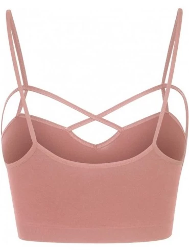 Bras Womens Seamless Crisscross Front Strappy Cutout Cage Crop Top Bralette Bra with Removable Pad [S-3XL][1-4 Sets] - 1 Cros...