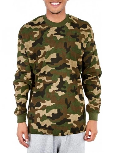 Thermal Underwear Men's Heavyweight Cotton Long Sleeve Thermal Top - Green Camo - CD12NVIRNNF $29.15