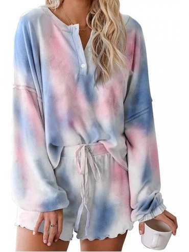 Sets Women's Tie-Dyed Pajamas Comfortable Breathable Fungus Shape Long Sleeve Home Clothing - Sycx-19 - CR190NHEYO0 $50.14