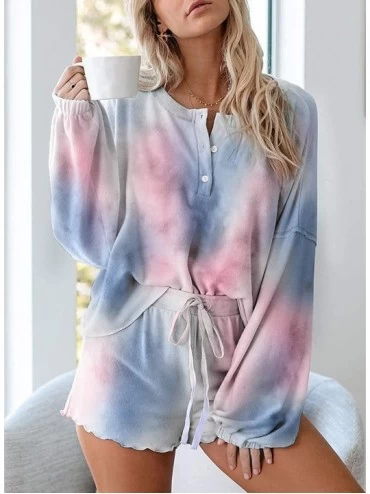 Sets Women's Tie-Dyed Pajamas Comfortable Breathable Fungus Shape Long Sleeve Home Clothing - Sycx-19 - CR190NHEYO0 $25.40