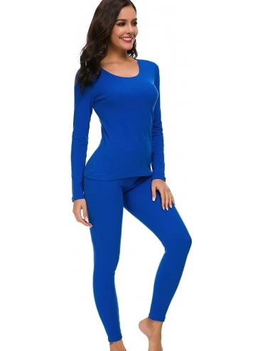 Thermal Underwear Women's Mid-Weight Cotton Thermal Underwear 2pc Winter Base Layer Set - Blue - C618KH86CAU $18.60