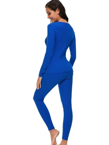 Thermal Underwear Women's Mid-Weight Cotton Thermal Underwear 2pc Winter Base Layer Set - Blue - C618KH86CAU $18.60