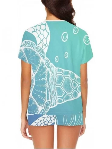 Sets Sea Turtle in Line Art Style Women Cute Skin-frinendly Pajama Shorts- Pjs for Women - Multi 1 - C819CH4W494 $36.00