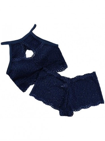 Sets Women Lace Sleepwear Set Ladies Sexy Embroidery Print Bra and Panty Casual Underwear Suit - Blue - CU194IRZSCU $26.12