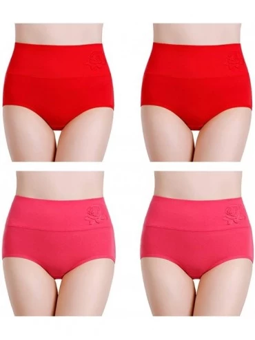 Shapewear Ladies Novelty Briefs Cotton Underwear High Waist 4-Pack Panties Shapewear - Red-peach Red - CY18YSDRW2W $35.41
