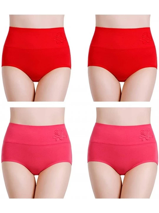 Shapewear Ladies Novelty Briefs Cotton Underwear High Waist 4-Pack Panties Shapewear - Red-peach Red - CY18YSDRW2W $23.45