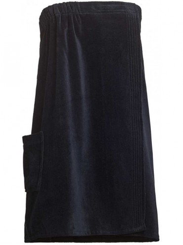 Robes Women's Spa Bath Shower Terry Velour Cotton Wrap with Pocket - Black - C918QCETTDE $52.06