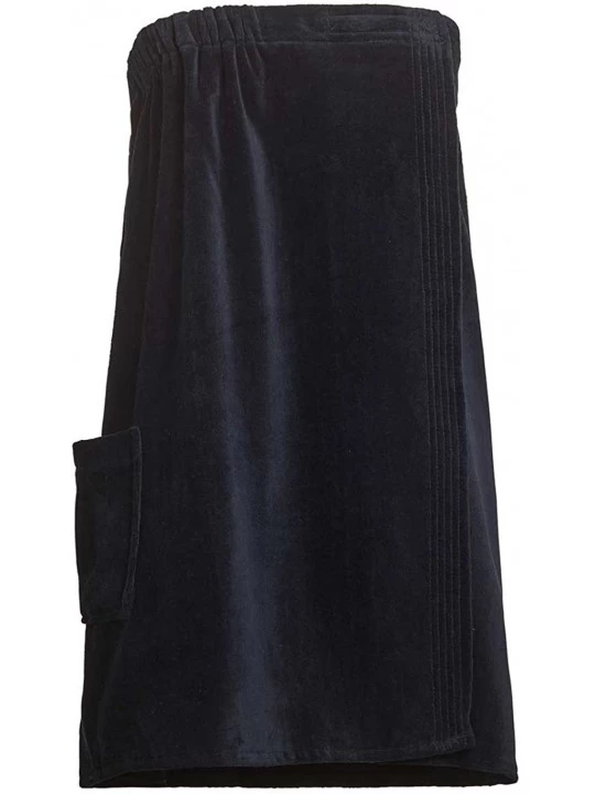 Robes Women's Spa Bath Shower Terry Velour Cotton Wrap with Pocket - Black - C918QCETTDE $18.16