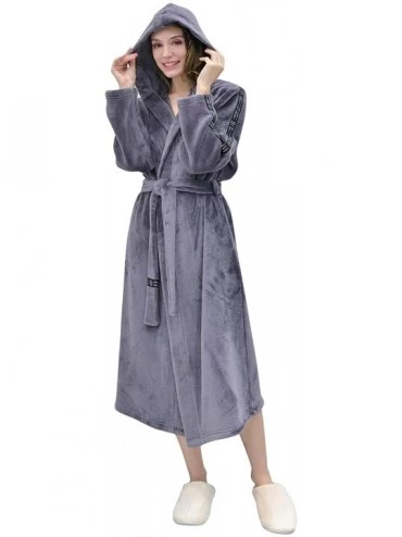 Robes Hooded Robes Plush Bathrobe Warm Fleece Sleepwear Robe - Gray - C618Y650AM0 $69.38