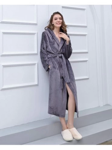Robes Hooded Robes Plush Bathrobe Warm Fleece Sleepwear Robe - Gray - C618Y650AM0 $39.64