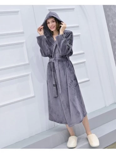 Robes Hooded Robes Plush Bathrobe Warm Fleece Sleepwear Robe - Gray - C618Y650AM0 $39.64