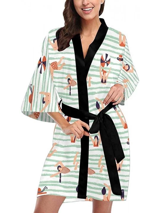 Robes Custom Summer Ocean Wave Women Kimono Robes Beach Cover Up for Parties Wedding (XS-2XL) - Multi 4 - CK194UER35O $49.20
