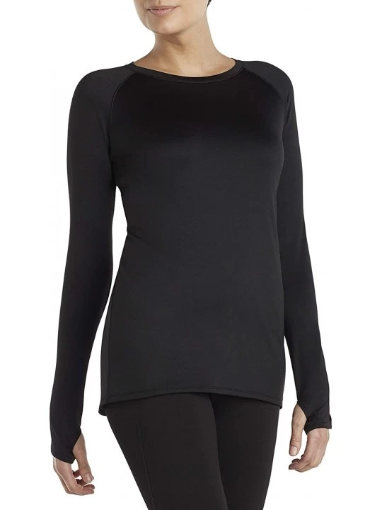 Thermal Underwear Climate Right Plush Warmth Base Layer Soft Long Sleeve Crew with Thumbholes - Black - C418CE45KDZ $19.25