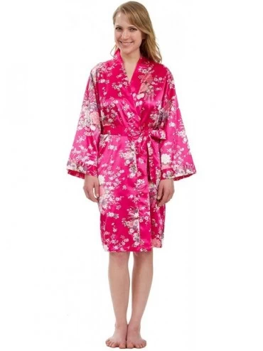 Robes Women's Robe- Vintage Satin Floral Robe 36" - Fuchsia - CQ11AZTLIHL $76.46