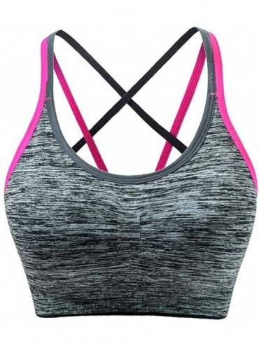 Bras Yoga Bras for Women - Women Sports Bra Medium Impact Padded Longline Workout Bra Running Gym Activewear - Hot Pink - C31...