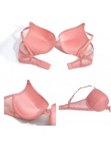 Bras Women Push Up Underwire Bras Floral Lace Mesh Lift Up Bra Padded Add One Cup Bra - Rose - C818A66GCM3 $15.86