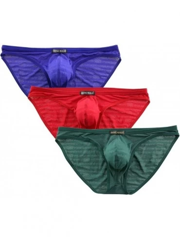 Bikinis Sexy Breathable Gauze Fabric Printing Briefs Men's Bikini Underwear B1124 - Green/Red/Blue - C112GRCZG8H $43.14