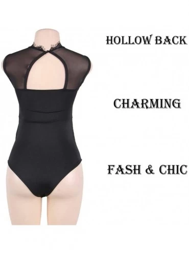 Shapewear Sexy Bodysuit for Women Plus Size Teddy Lingerie Lace Cup Round Neck - Black - C018ISGXUX6 $16.60