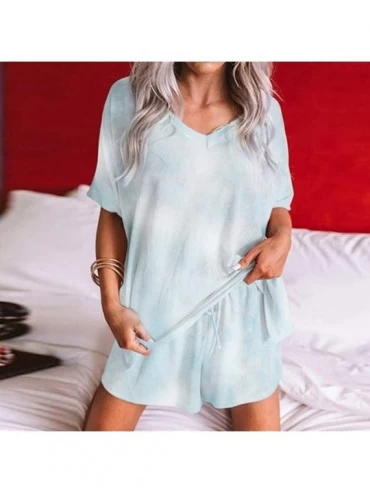 Sets Women Tie Dye Printed Pajamas Set Lounge Short Sleeve/Sleeveless Sleepwear PJ Sets 2 Piece Nightwear - Green - CK19DHKNM...