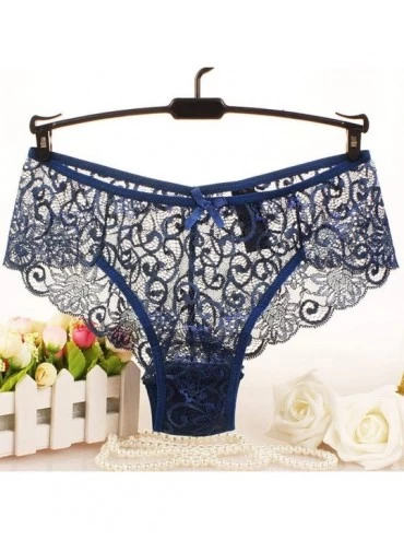 Robes Fashion Delicate Women Translucent Underwear Sheer Lace Tank Lace Sexy Underpant - Blue - CE194L7ZW9Y $11.76