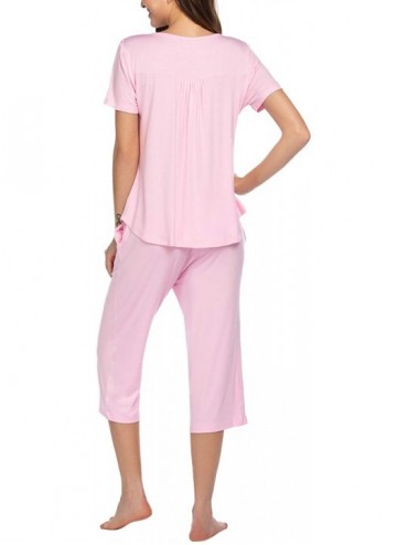 Sets Womens Pajama Set Short Sleeve Sleepwear Pjs Set for Women Capri Pajama Sets Nightwear Button Sleepwear Set Pink - CT190...