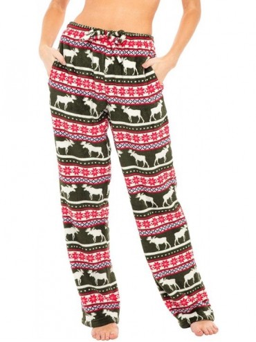 Bottoms Women's Warm Fleece Pajama Pants- Long Lounge Bottoms - Red Winter Moose - C318TSLITKM $44.71