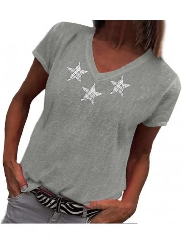 Shapewear Shirts for Women-The Fashion Women's Summer V-Neck Star Printed Short Sleeve T-Shirt Top Blouse - Gray - CT18SKZITM...