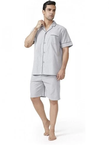 Sleep Sets Mens Lightweight Button Down Pajama Set-Woven Sleepwear Loungewear Nightwear - Grey（lapel Collar） - CV195ZUECTQ $7...