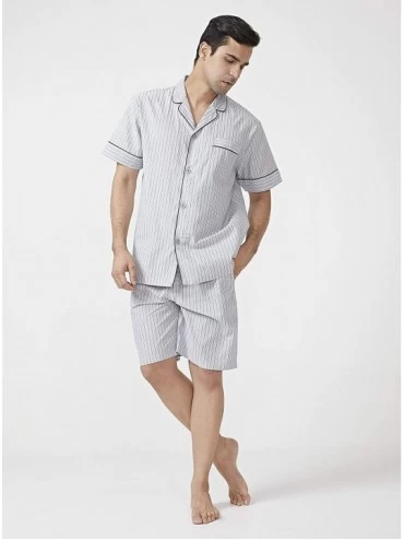 Sleep Sets Mens Lightweight Button Down Pajama Set-Woven Sleepwear Loungewear Nightwear - Grey（lapel Collar） - CV195ZUECTQ $2...