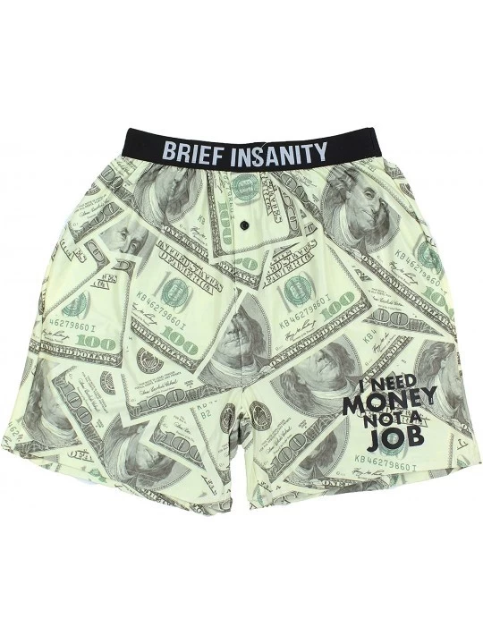 Boxer Briefs Men's Cena Synthetic Silk Boxers (Medium- I Need Money Not a Job) - CT18ESLZD2U $17.11